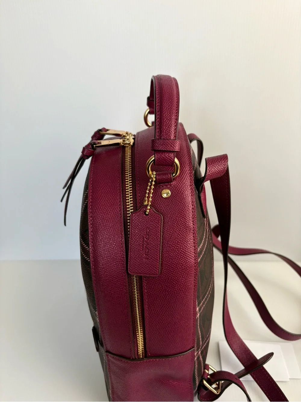Coach Jordyn Backpack  Signature Plaid Brown/Fuchsia MFSRP $428 NWT